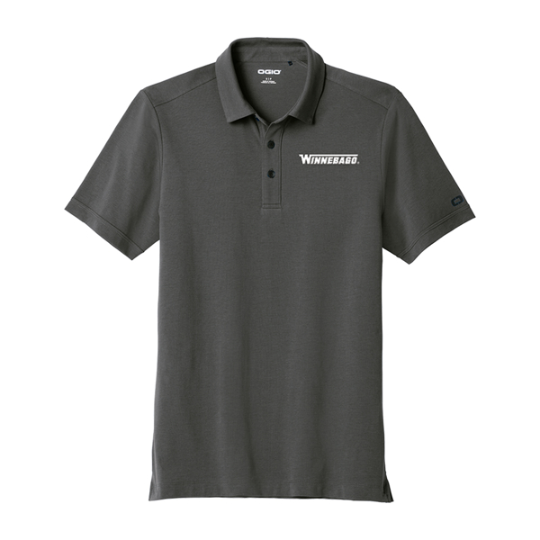 Image of a gray polo with white Winnebago logo on the front left chest
