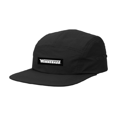 Image of a black cap with white Winnebago logo