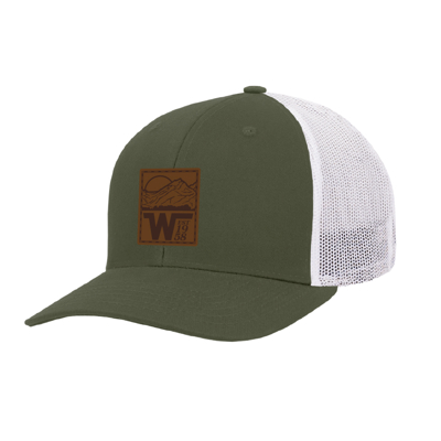 Image of an pine cap with leather Winnebago patch on front